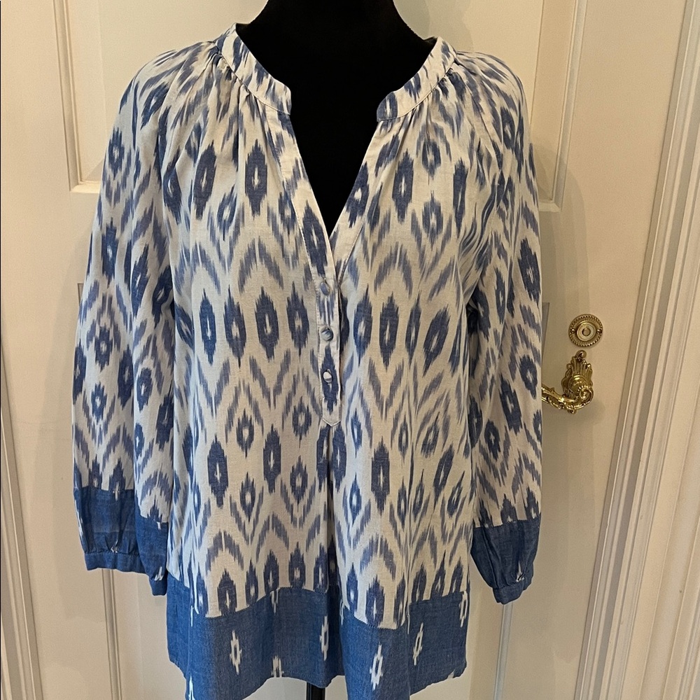 Joie Blue and White Ikat Blouse